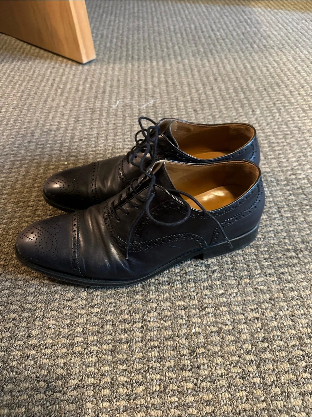 Taft Black Leather Cap-Toe Wingtip Oxfords